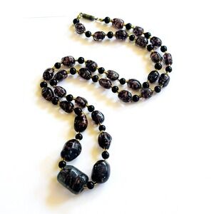 VTG Murano Venetian Aventurine Sommerso art Glass Necklace Beaded gold Foil 28"